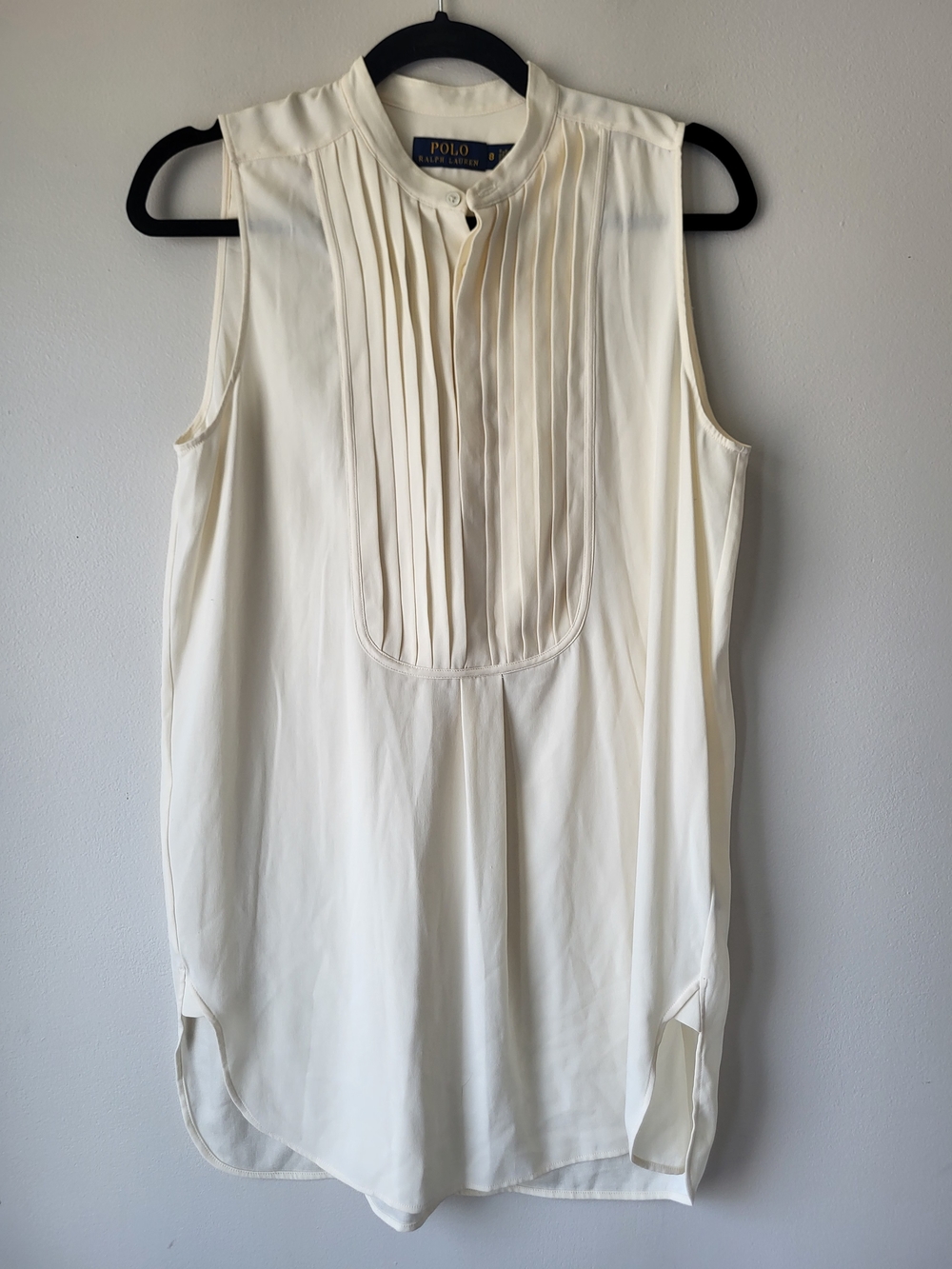 Polo by Ralph Lauren Butter Mom Classic Cream Pleated Sleeveless Tunic Blouse